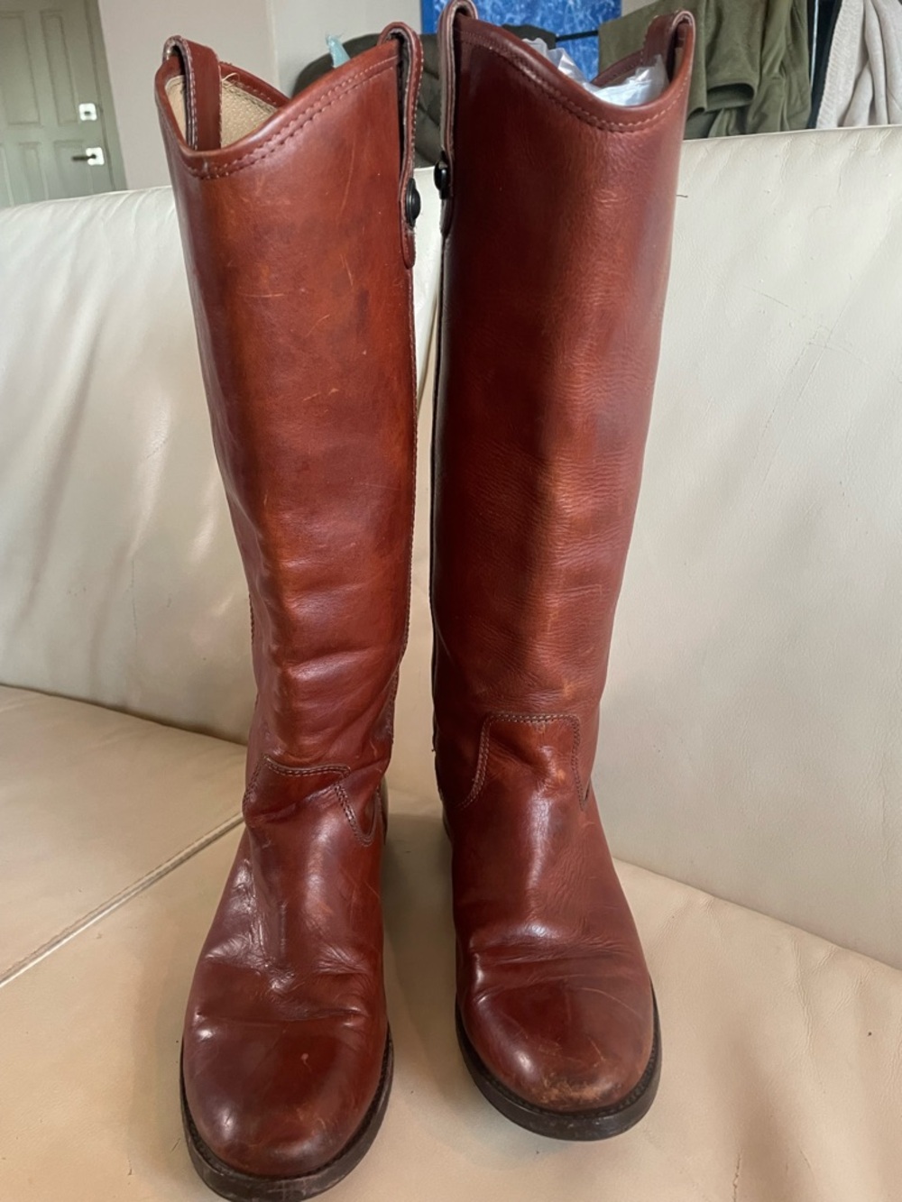 Frye Leather Knee-High Riding Boots in Chestnut Brown - Women size 7.5B